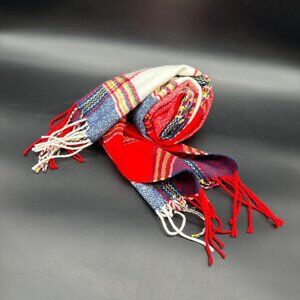 Plaid Cashmere Scarf Scotland Fringe Red Navy White Winter Fashion Accessory